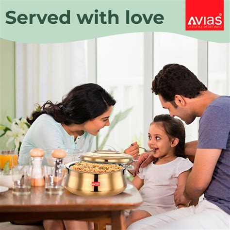 Avias Riara Gold Stainless Steel Casserole Ml L Double Walled Puf Insulated Hot