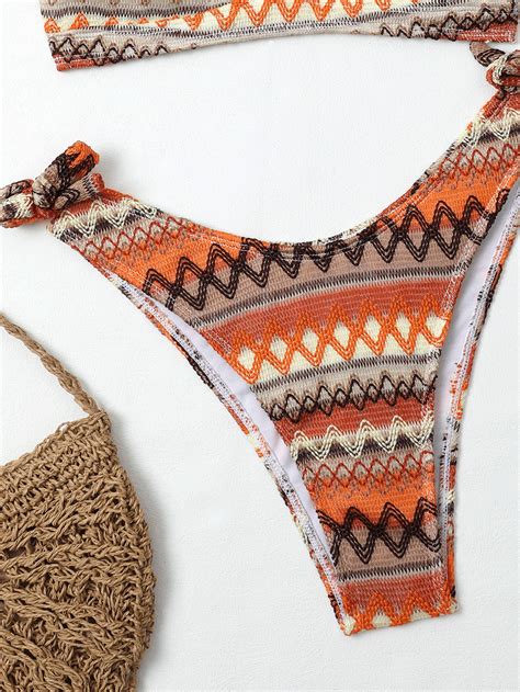 SHEIN VCAY Conjunto de bikini de moda playera con estampado geométrico diseño de corbata en el