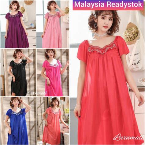 Malaysia Ready Stock Large Size Lingerie Sleeping Dress Big Night Sleep Wear Sexy Baju Tidur