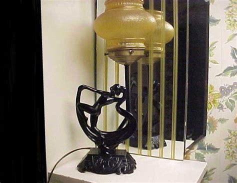 Art Deco S Dancing Nude Lady Metal Lamp W Amber Shade Frankart