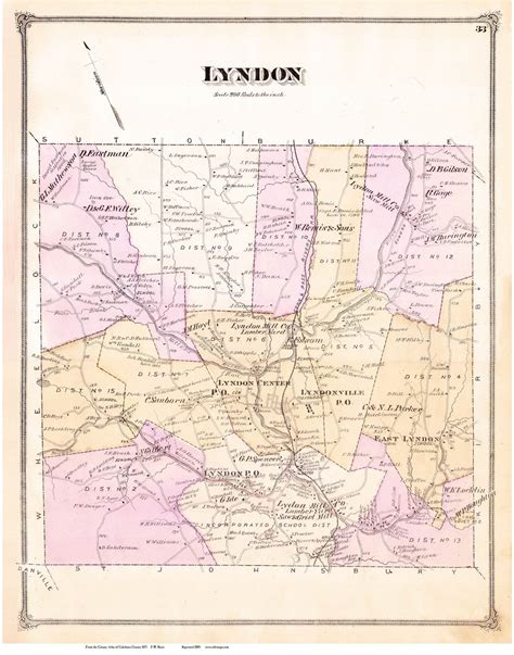 Lyndon, Vermont 1875 Old Town Map Reprint - Caledonia Co. - OLD MAPS