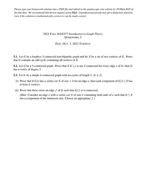 Hw5 Hw5 For Graph Theory Please Type Your Homework Solution Into A