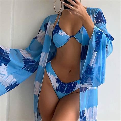Maillot de bain deux pièces bikini de plage sexy cache maillot imprimé Bleu Bleu Cdiscount