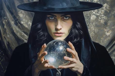 Premium Ai Image Gothic Wiccan Astrologist Woman In Widebrimmed Hat