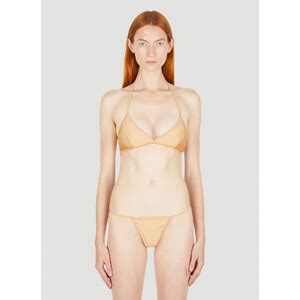 Gucci Interlocking G String Bikini In Beige LN CC Female Beige 80 Polyamide 20 Elastane