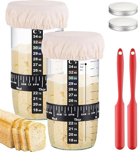 Hefbcomk Sourdough Bread Starter Kit 2 Pack 24 Oz Sourdough Starter Jar With Thermometer