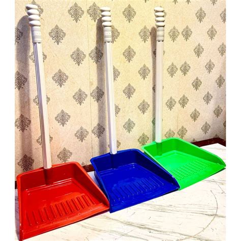 jual serok sampah plastik gagang panjang warna random kokoh
