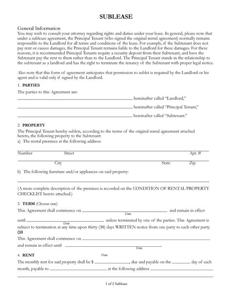 40 Professional Sublease Agreement Templates And Forms Templatelab