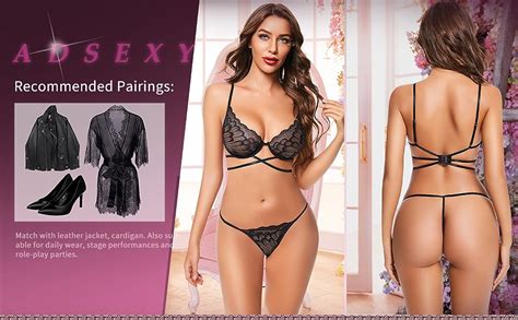 Amazon ADSEXY 2 Pieces Lingerie For Women Sexy Lace Mesh Bra And Panty Set Push Up