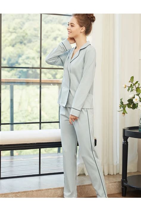 Пижамы из хлопка с длинными рукавами, домашняя одежда для женщин на ...