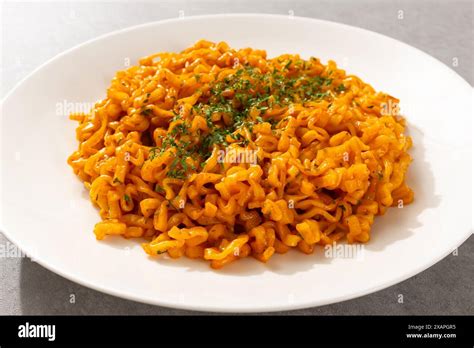 Korean Spicy Carbonara Stir Fried Ramen Stock Photo Alamy
