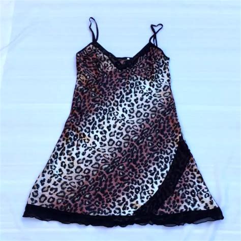Leopard Print Nightie Sexy Lingerie Brown Nightgown Silky Satin Size M Picclick Au