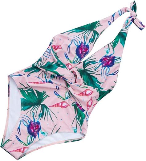 Sonnendurchlässige Bademode Damen Oyedens Frauen Boho Print Floral Neckhold Einteiliger Bikini