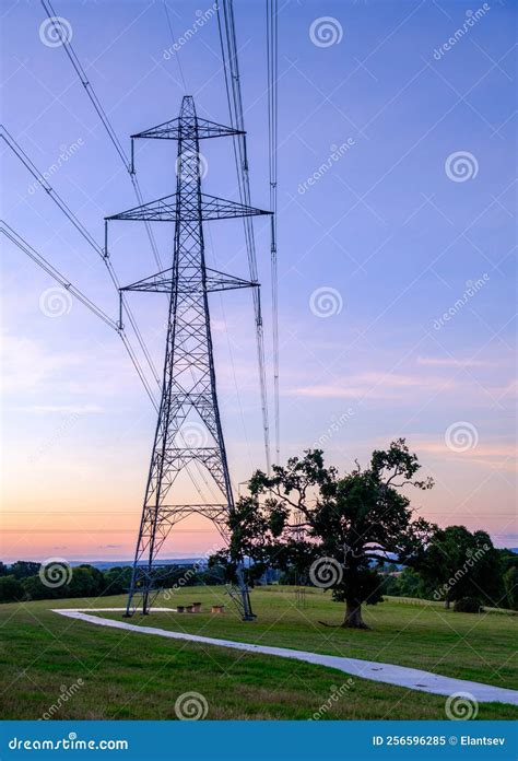 Silhouette Electric Pole And High Voltage Tower Stock Image Image Of