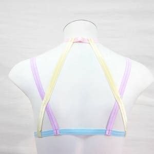 Rainbow Body Harness Lingerie Cage Bra Pastel Goth Fashion Lingerie Exotic Dancewear Festival