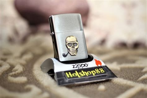 Jual Zippo Original Pipe Brushed Chrome Skull Custom Emblem Pl Di