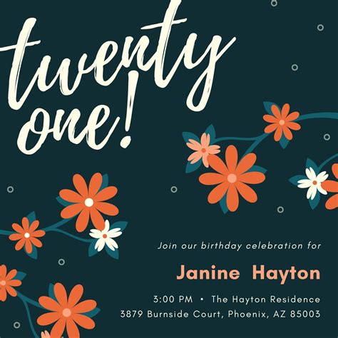 Free, custom printable 21st birthday invitation templates | Canva