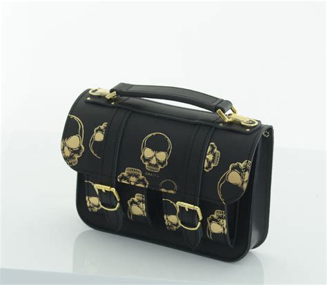 Micro Gold Skulls Mini Leather Satchel Grafea