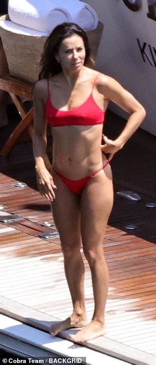 Eva Longoria 47 Sizzles In A Tiny Red Bikini As She Cools Off In The