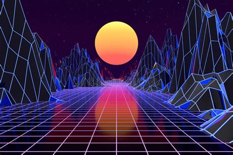 Vector Illustration Of Retro Sun In S Style Retrowave Synthwave