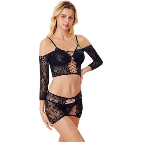 Intimates Sleepwear Wdirara Womens Pieces Mesh Cut Out Bralette And Skirt Sheer Lingerie