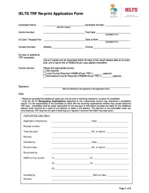 Fillable Online IELTS TRF Re Print Application Form Fax Email Print