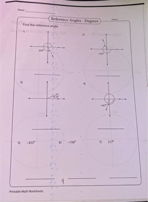 Solved Name Sheets Reference Angles Degrees Find The Chegg