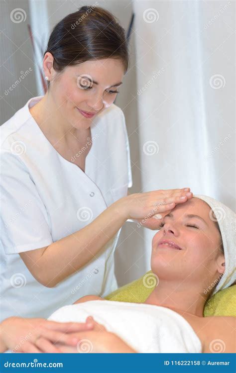 Brunette Getting Head Massage Spa Treatment Stock Photo Image Of Person Look