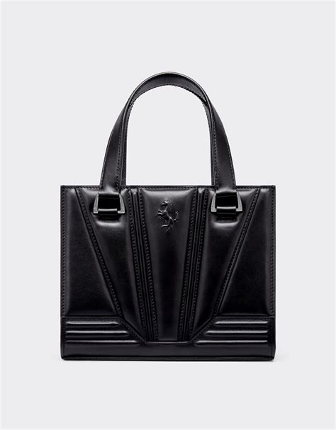 Ferrari Mini Tote Gt Bag In Leather With Prancing Horse Detail In Black