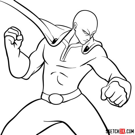 How to draw fighting Saitama in 12 steps - Sketchok easy drawing guides