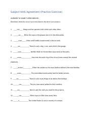 4 Subject Verb Agreement Practice Exercise Docx Subject Verb