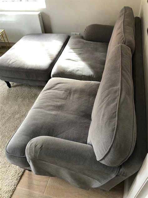 Ikea Stocksund grey textile sofa + foot stool ( L-shape / corner sofa ...