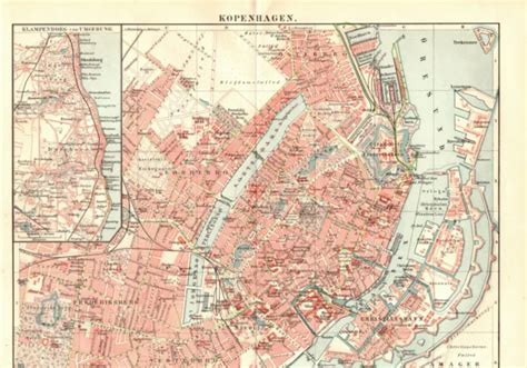 KOPENHAGEN DÄNEMARK ALTER historischer Stadtplan Lithographie um