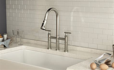 Clihome Brushed Nickel Bridge Kitchen Faucet With Pull Down Sprayer 2