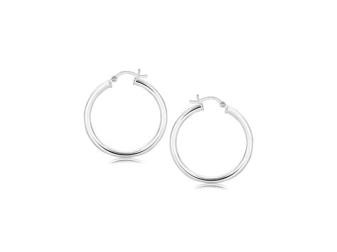 Polished Rhodium Plated Hoop Earrings in Sterling Silver (3x30mm ...