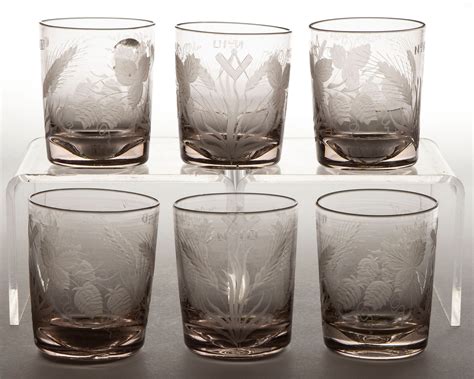 Free Blown And Engraved Masonic Glass Tumblers Lot Of Six Sold At