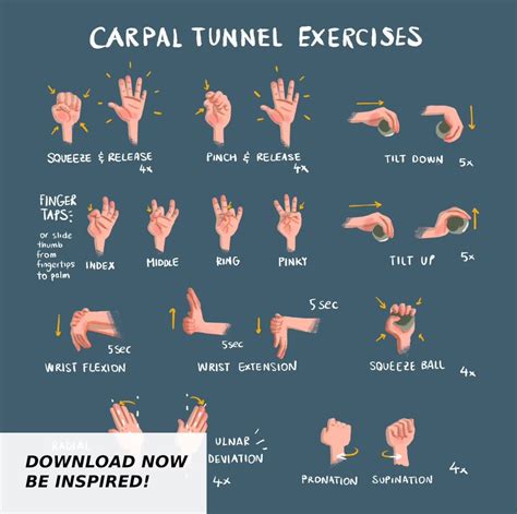 Carpal Tunnel Exercises Print Digital Blue Hand and Wrist Exercises for ...