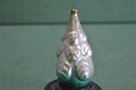 Купить Елочная стеклянная игрушка "Ель елка рельефная зеленая". Стекло ...