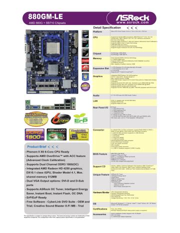 ASROCK 880GM-LE FX Specifications | Manualzz
