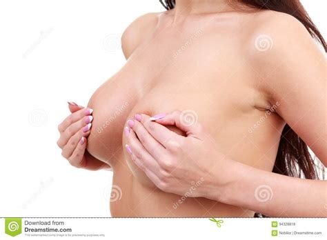 Beautiful Woman Covering Her Naked Breasts Stock Photo Image Of Isolated Cancer 94328818