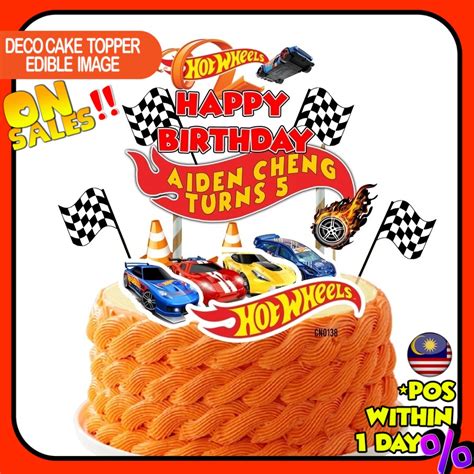 CUSTOM NAME Happy Birthday Cake Topper Hot Wheels Hotwheels Decoration Kek Printable Set Nama