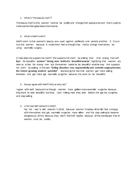 Beauty myth reading questions - What is "the beauty myth"? The beauty