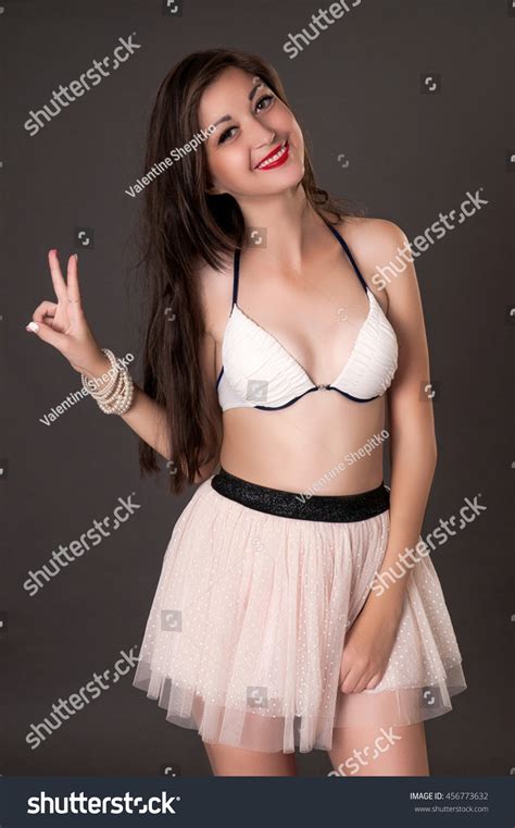 Beautiful Brunette Wearing White Bra White Stock Photo