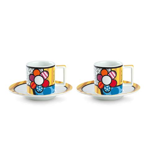 Set 2 Tazzine Caffè con piattino Fiore 6 cm Romero Britto Egan