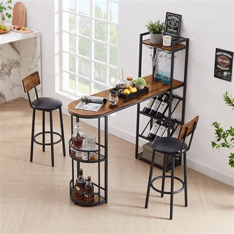 17 Stories 3 Piece Bar Table And Stool Set With 2 Bar Stools | Wayfair