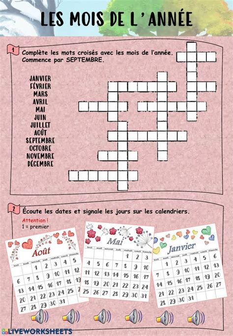 Les mois de l année Interactive worksheet French worksheets French