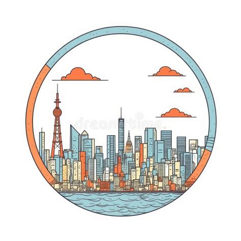 A Circle Shape Frame With Center Space Of Tokyo City Skyline In Simple