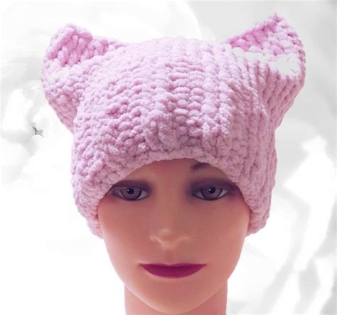 Pussyhat Pink Pussyhat Pink Hat Cat Ear Hat Pussy Hat Project Pussy Cat Hat Very Chunky