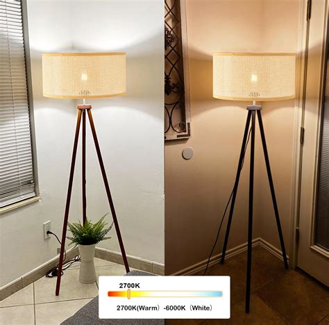 Qiyizm Tripod Floor Lamp For Living Room Bedroom Rattan Standing Lamp