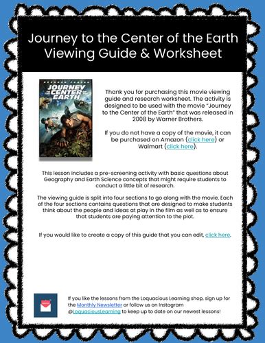Journey To The Center Of The Earth Worksheet